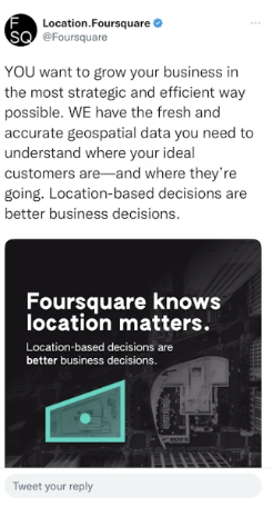 Foursquare offers accurate location data to customers to grow businesses.